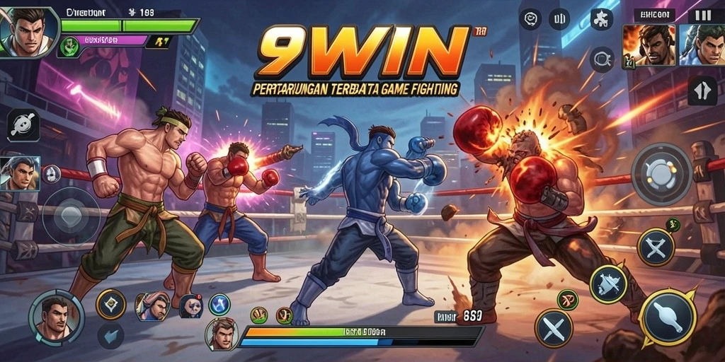 Tampilan gameplay menegangkan dari 9WIN yang menampilkan pertarungan karakter.