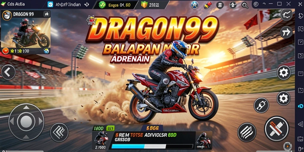 Tangkapan layar gameplay DRAGON99 menampilkan balapan motor yang seru.