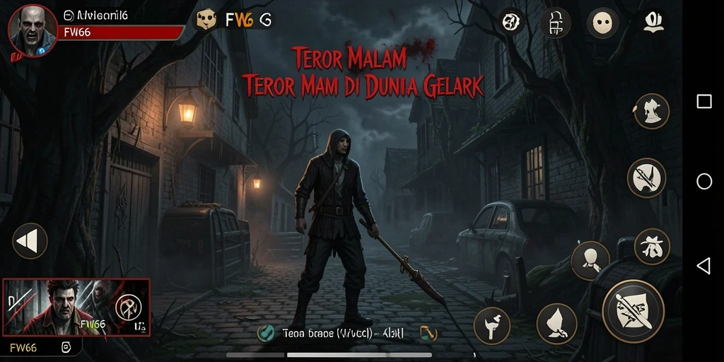 Screenshot FW66 menunjukkan suasana mencekam dengan efek suara menakutkan.