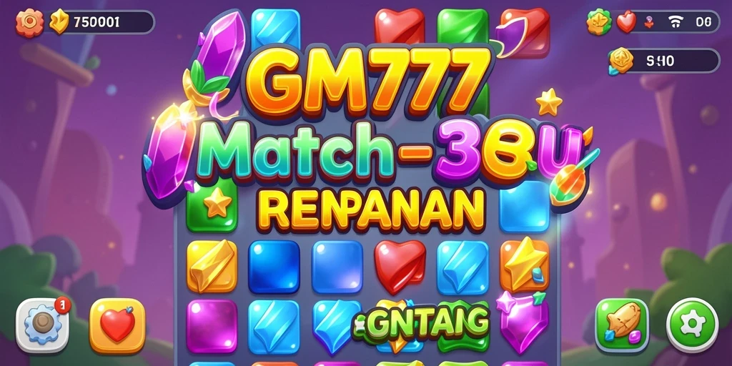 Tangkapan layar utama GM777 menampilkan gameplay Match-3 yang menarik.