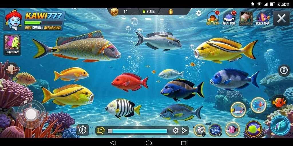 Tampilan screenshot KAWI777 dengan aksi menembak ikan yang seru.