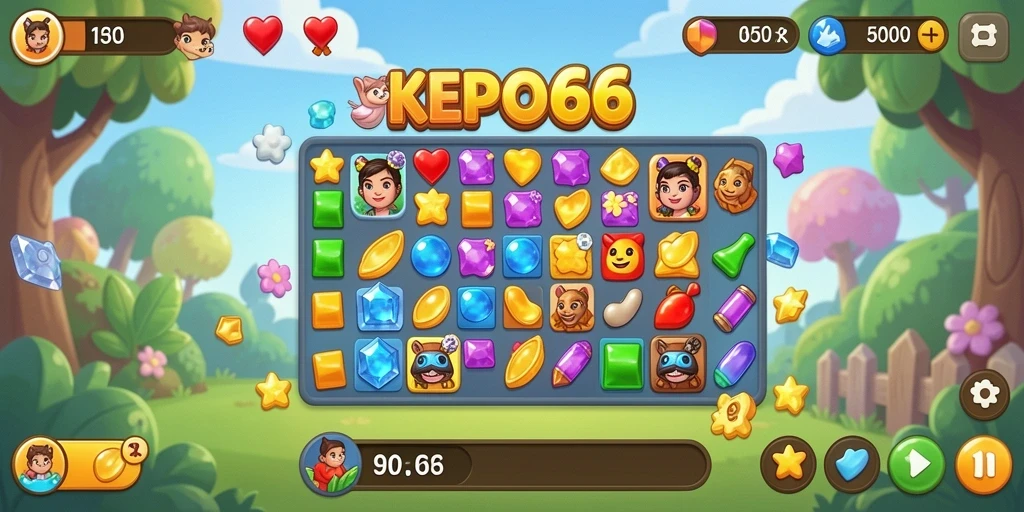 Tampilan gameplay seru dari KEPO66 dengan elemen Match-3.