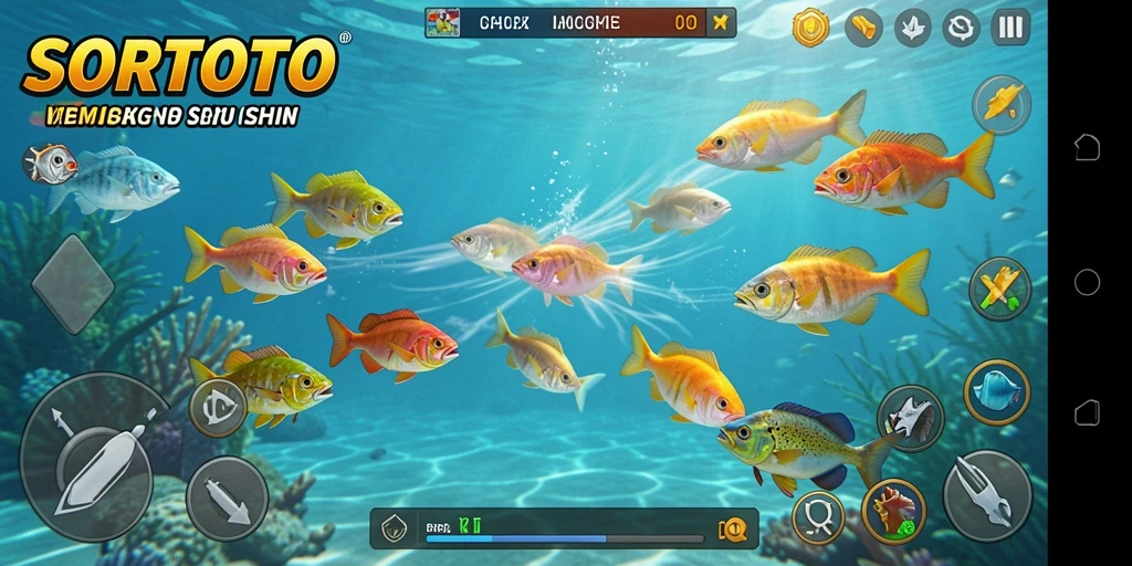 Tampilan menarik dari gameplay SORTOTO saat menembak ikan.