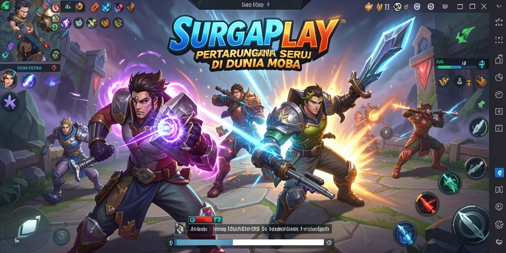 Screenshot utama SURGAPLAY menampilkan aksi pertarungan MOBA yang seru.