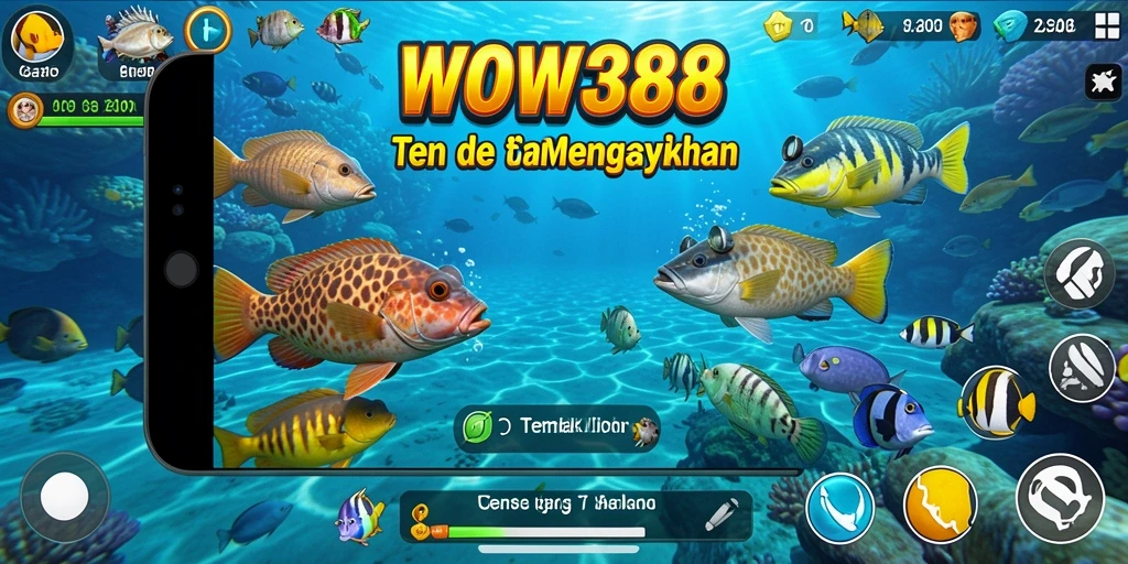 Tangkapan layar WOW388 menunjukkan momen seru saat menembak ikan di laut.